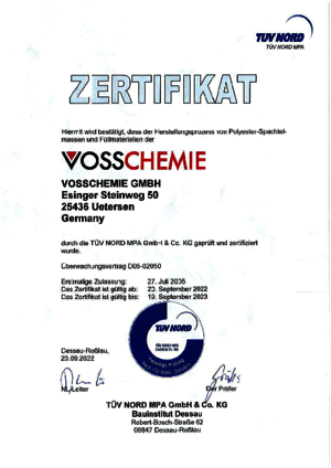 TÜV-Zertifikat der Vosschemie