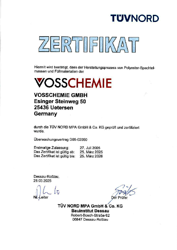 TÜV Zertifikat der Vosschemie